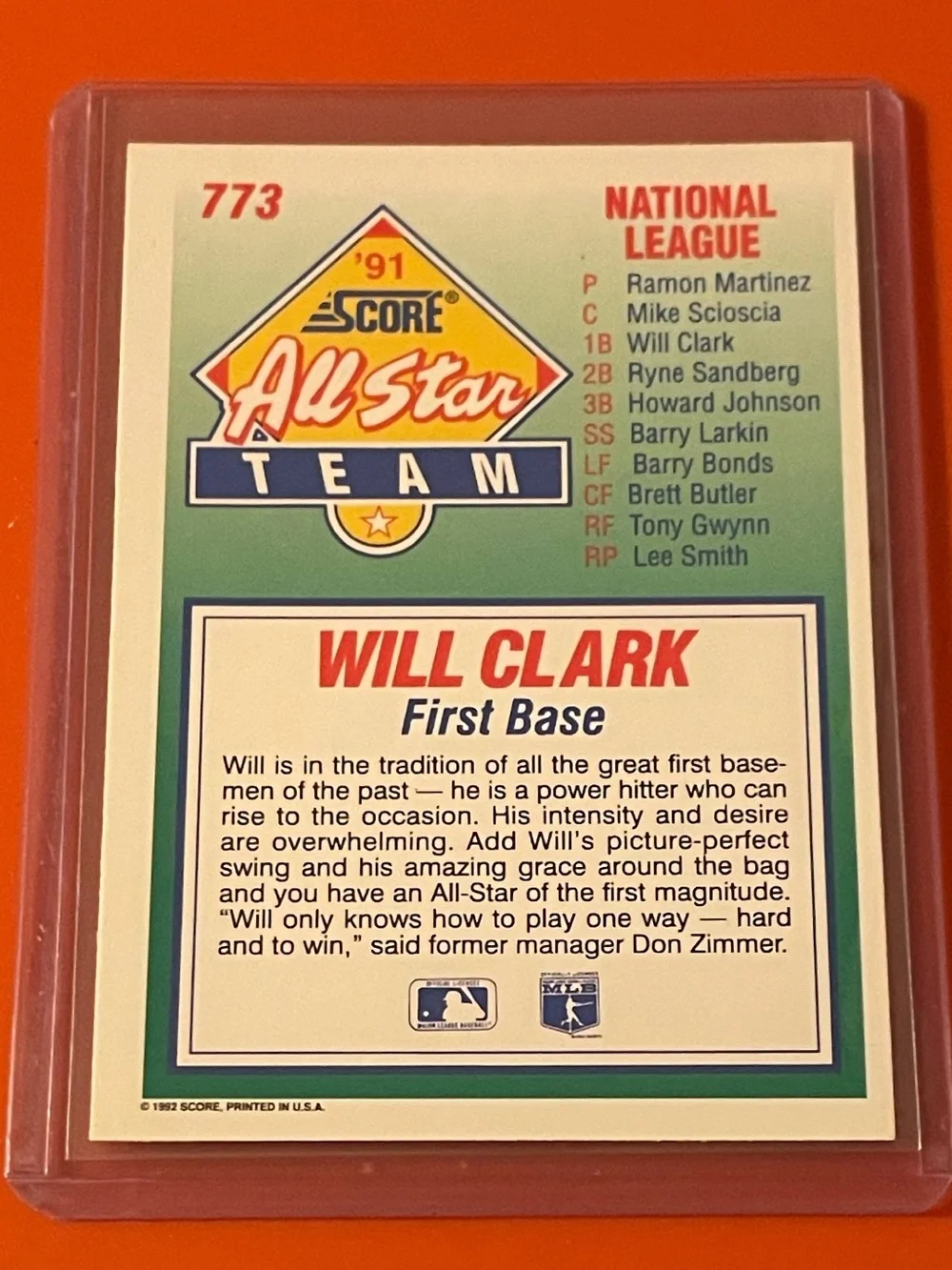 Will Clark #773 [All-Star] 1992 Score Baseball Trading Card